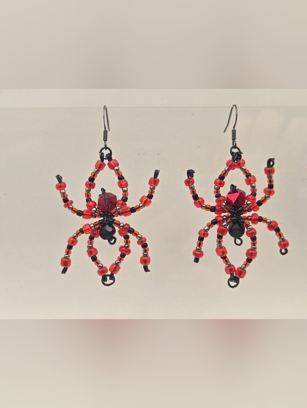 Red Hand Beaded Spider Drop Earrings for Women